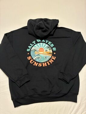 Black Hoodie with Teal & Orange Surf Graphic